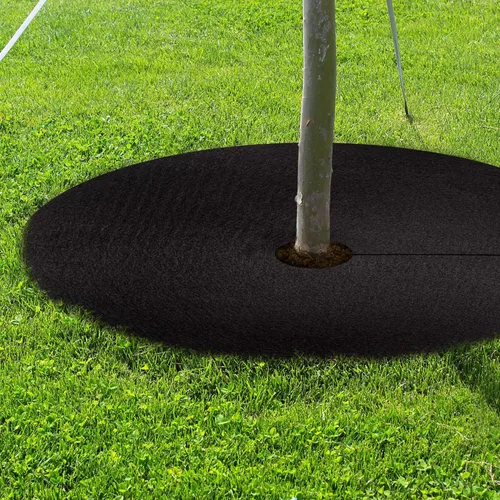 Vista 6 de Anillo de mantillo de árbol no tejido de 32.5 pulgadas, paquete de 2 alfombrillas de barrera de malezas, mantillo degradable de árboles utilizado