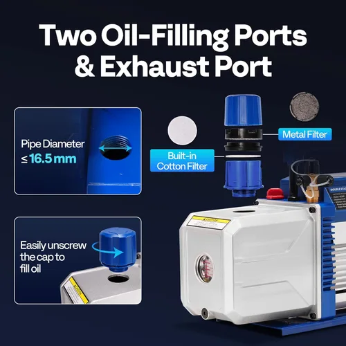 Vista 4 de VIVOHOME Bomba de vacío HVAC de 2 etapas HP 9.6 CFM para sistemas R134a R12 R22 R502 R410a, bomba de vacío automática de CA para mantenimiento