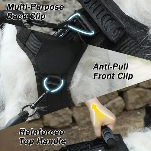 Vista 4 de Arnés táctico sin tirones para perros pequeños, juego de arnés y correa para perro, arnés ajustable de servicio militar con asa para perros medianos
