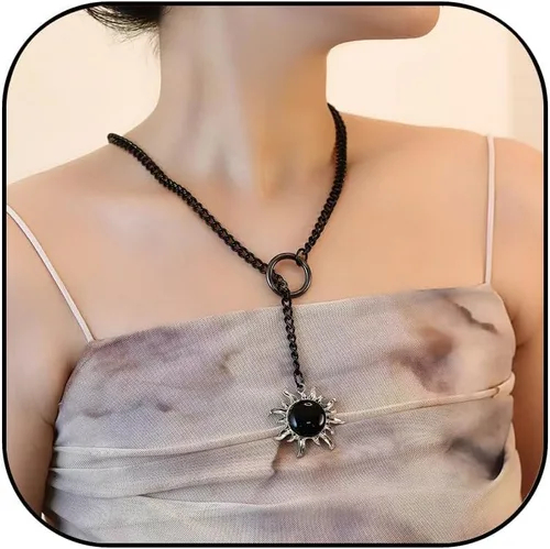 Vista 17 de Collares de anillo en forma de corazón con cadena deslizante para mujer, collar de barra de cadena cubana de acero inoxidable, collar punk rock