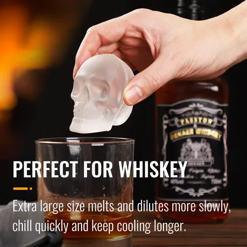 Vista 3 de HAVOER Molde para cubitos de hielo de calavera 3D extragrande, moldes flexibles de silicona para hacer hielo para whisky, bandeja para cubitos