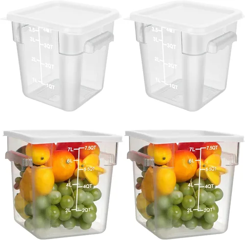 Vista 9 de Lallisa 4 recipientes transparentes de almacenamiento de alimentos de 8 cuartos y 4 cuartos con tapas, asas y escalas, recipientes cuadrados