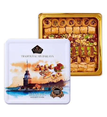 Cerez Pazari Baklava Juego de regalo de pastelería – Pastelería turca de Baklava con nueces y especias – Caja de regalo de Baklava de Turquía –