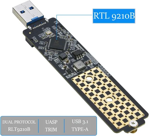 Vista 3 de Adaptador M.2 a USB, RIITOP NVMe a USB 3.1 tarjeta de lectura compatible con SSD NVMe (PCI-e) M Key y SSD NGFF (B+M Key SATA)
