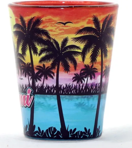 Vista 2 de Miami Florida Palm Sunset In and Out Vaso de chupito