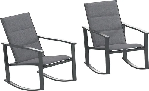 Flash Furniture Brazos - Juego de 2 mecedoras negras para exteriores con material Flex Comfort y marco de metal negro, color negro