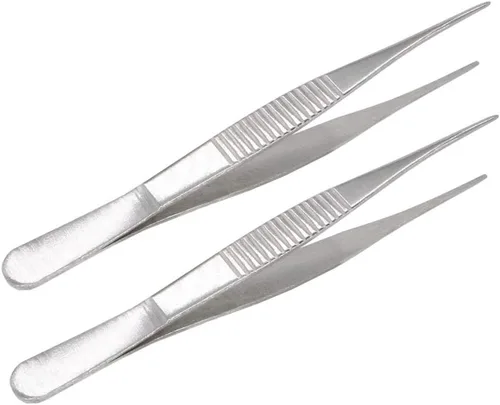 Pinzas de acero inoxidable de 5 pulgadas con punta dentada recta, pinzas multiusos para reparación de manualidades, paquete de 2