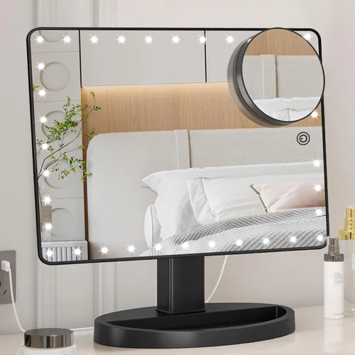 Vista 11 de Funtouch espejo grande iluminado con 35 luces LED, con sensor táctil, aumento de 10X y rotación de 360°, ideal para cosmética y maquillaje