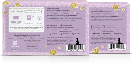 Vista 2 de Grab Green Sábanas para secadora de ropa para bebé, 160 hojas, aroma de palisandro de ensueño, a base de plantas y minerales, compostables, suaviza