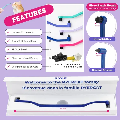 Vista 10 de RYERCAT Cepillo de dientes de doble cara para gatos, cepillo de dientes para gatito con micro cabeza para un ajuste personalizado, suministros