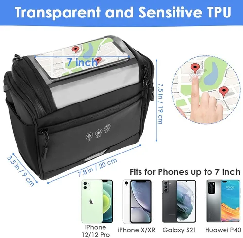 Vista 5 de WOTOW Bolsa para Manillar Delantero de Bicicleta - Bolsas de Canasta para Manillar de Bicicleta Grande Reflectante Impermeable Alforja