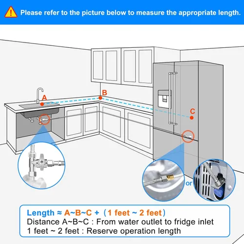 Vista 3 de Refrigerator Water Line Kit - 15FT Stainless Steel Braided Ice Maker Water Line with Tee Stop Valve,Foodgrade PEX Inner Hose Fridge Water Line with