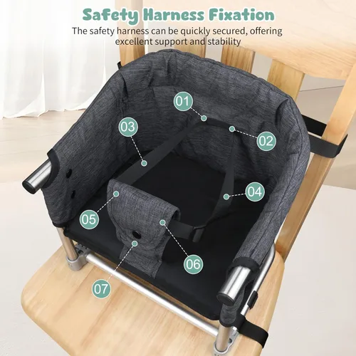 Vista 6 de Asiento elevador para mesa de comedor, silla elevadora portátil 3 en 1 con hebilla de seguridad, asiento de alimentación de bebé ajustable