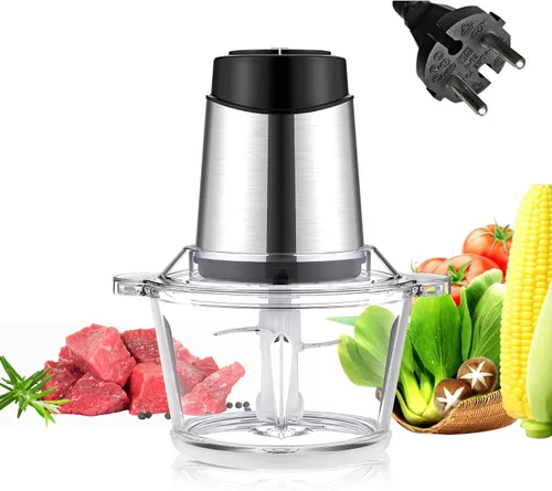 Procesador de alimentos de 220 V y picadora de carne de 2 litros para carne, verduras, frutas y nueces, 4 cuchillas de dos niveles, acero inoxidable