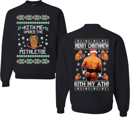 Vista 37 de wild custom apparel Merry Chrithmith Kith My Ath suéter feo de Navidad divertido con cuello redondo sudadera Negro