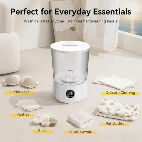 Vista 6 de Lavadora de ropa interior de 1.5 L, mini lavadora portátil recargable con 3 modos de limpieza para ropa personal, ropa interior, calcetines, ropa