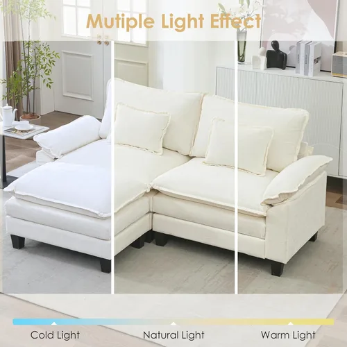 Vista 6 de URRED Oversized Modular Sectional Sofa, 87" L Shaped Modern Comfy Cloud Couch with Movable Ottoman & Pillows, Deep Seat Couches for Living Room