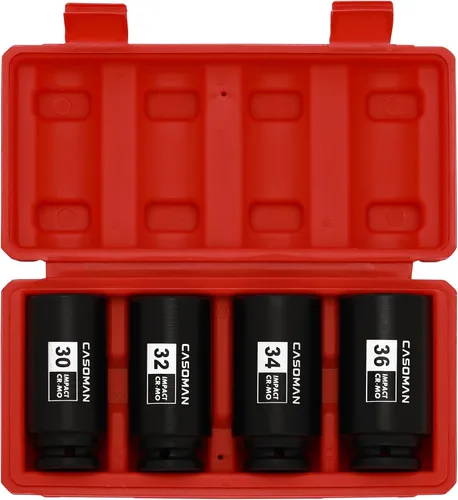 CASOMAN Juego de dados de impacto de tuerca de eje profundo de transmisión de 1/2 pulgada, métrica de 12 puntos, CR-MO, 30,32,34,36 in, juego de