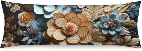 Vista 13 de Funda de almohada corporal, funda de almohada larga floral azul con cremallera, funda de almohada rectangular suave, fundas de almohada grandes