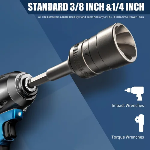 Vista 6 de Kit extractor de pernos mejorado, juego de dados extractores de pernos pelados de 32 piezas, removedor de pernos redondeados, extractor de tuercas