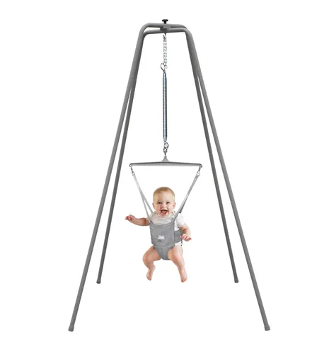 Vista 10 de Jolly Jumper Elite (Grey Safari) Ejercitador para Bebé - Marco Resistente, Saltador para Bebé con Soporte de 6 Pies de Alto, Asiento de Sillín