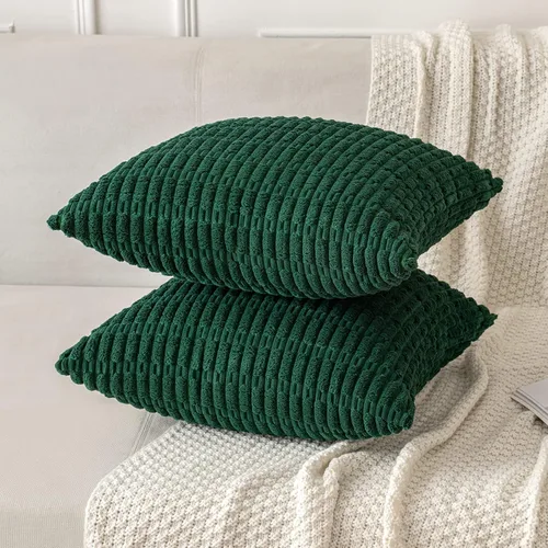 Vista 3 de MIULEE - Juego de 2 fundas decorativas de pana suave para cojín; diseño a rayas estilo bohemio, moderno, rural; decoración p/el hogar, sala de Verde