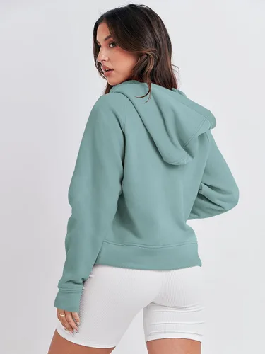 Vista 4 de Caracilia Sudaderas con media cremallera, sudaderas cortas de forro polar con cremallera de un cuarto, suéter de otoño, ropa de invierno 2023