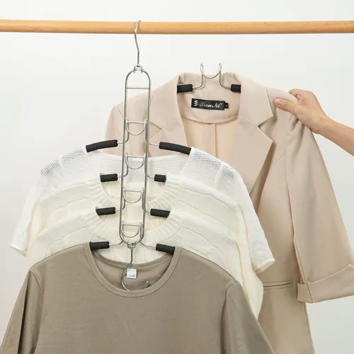 Vista 4 de Nature Smile Paquete de 4 perchas antideslizantes 5 en 1, perchas de metal mágicas que ahorran espacio, perchero de ropa de armario de varias capas
