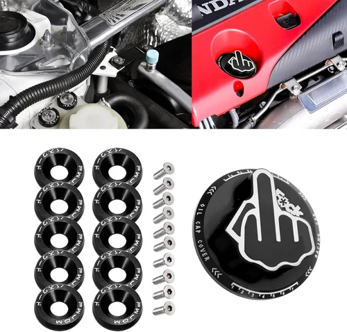 Vista 13 de x xotic tech Tapa de combustible para tanque de llenado de aceite de motor, patrón de dedo medio de aluminio, compatible con Honda y Acura (negro)