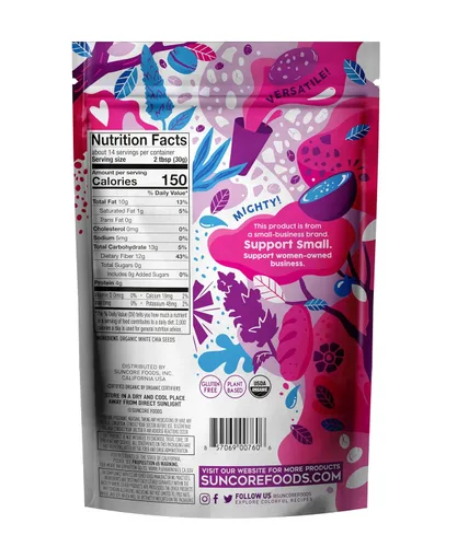 Vista 2 de Suncore Foods Semillas de chía blancas crudas orgánicas, sin gluten, sin OMG, Kosher, 15 onzas (paquete de 1)
