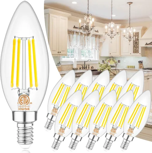 Vista 10 de comzler Bombilla LED E12 para candelabro regulable, bombilla de lámpara de araña 2700K blanco cálido, equivalente a 40W, bombillas tipo B