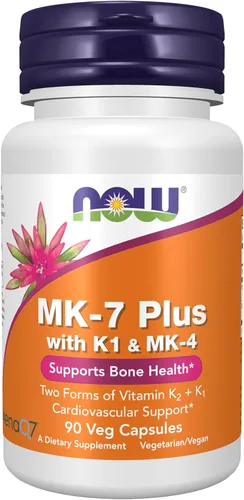 NOW Foods Suplementos, MK-7 Plus con K1 y MK-4, apoya la salud ósea*, 90 cápsulas vegetales