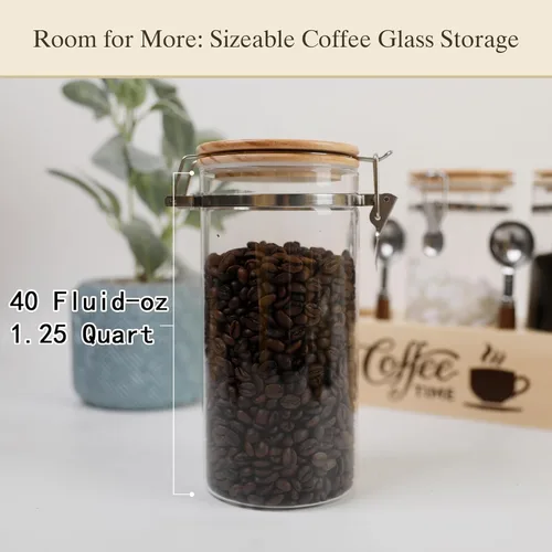 Vista 3 de Recipiente de Café de Vidrio Contenedores de Café para Café Molido Almacenamiento de Granos de Café Sellado Hermético con Abrazadera de Bloqueo