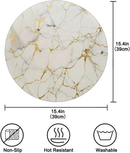 Vista 2 de Marble Print Gold Texture Round Place Mats Set of 1, Heat Resistant Washable Placemats Polyester Round Table Mats for Kitchen Home Decor Holiday