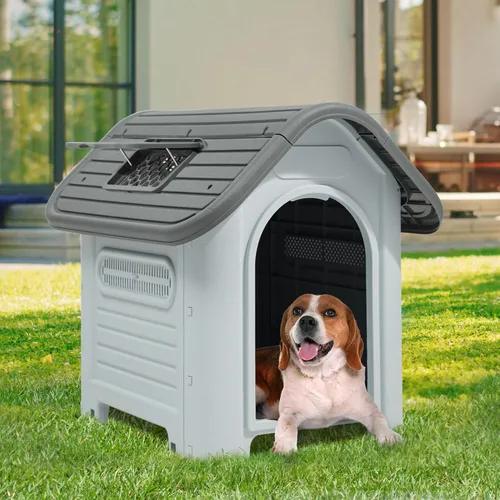 Vista 11 de YITAHOME Dog House Outdoor Plastic Doghouse Water Resistant Pet House with Adjustable Skylight and Elevated Base for Small, Medium, and Large Dogs