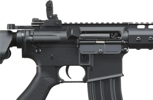 Vista 5 de Lancer Tactical Carabina Keymod RIS M4 Airsoft AEG de primera generación de 9 pulgadas, color negro, batería y cargador incluidos