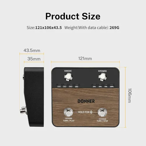 Vista 5 de Donner Pedal de giro de página inalámbrico Teleprompter App Control Pedal de pie para tabletas teléfonos recargables