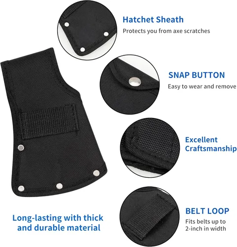 Vista 5 de Hatchet Head Sheath Holster, Black Oxford Sheath for 1-1/4Lb Axe, Double Snap Hatchet Protector Cover with Belt Loop, Outdoor Camping Hiking