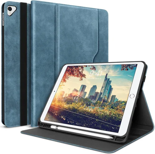 Vista 10 de H HOLIMET Funda para iPad de 9ª generación (2021) iPad de 8ª/7ª generación 2020/2019 con soporte para lápices, soporte multiángulo, piel sintética