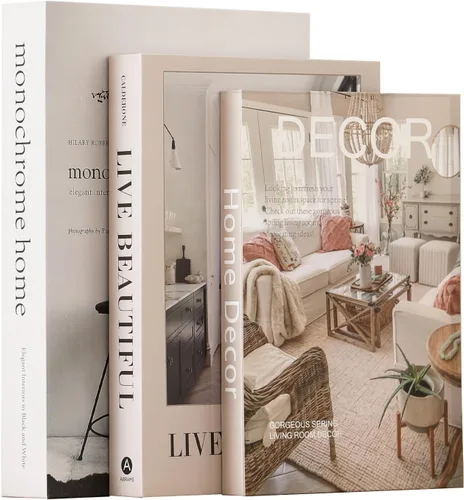 Vista 11 de Set de 3 libros decorativos para decoración del hogar, elegantes libros falsos para decoración, set de libros decorativos estéticos para mesa