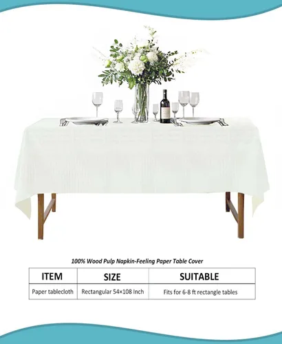 Vista 2 de Cream White Disposable Paper Tablecloth Rectangle 4 Pack, 54×108 Inch Waterproof Paper with Plastic Backing Party Table Cover for Graduation