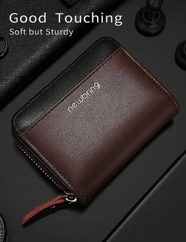 Vista 7 de Tarjetero RFID con cremallera, tarjetero, Marrón (18 ranuras para tarjetas y 2 ventanas de identificación)