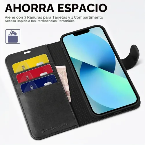 Vista 7 de TUCCH Funda tipo cartera para iPhone 13 (6.1") 2021, 3 tarjeteros, color Negro