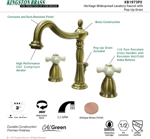 Vista 7 de Kingston Brass KB1973PX Grifo de baño extendido de 8 pulgadas, latón antiguo