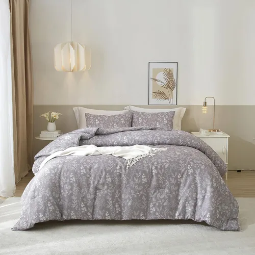 Vista 15 de EAVD Juego de edredón floral con volantes estilo jardín francés Full microfibra suave y esponjosa elegante shabby chic juego de ropa de cama floral