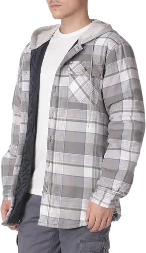 Vista 3 de Wrangler Authentics - Chaqueta de franela estilo camisa para hombre, diseño acolchado con capucha y manga larga