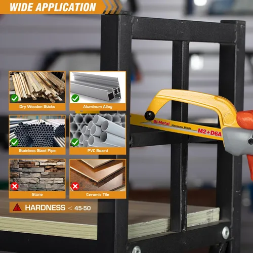 Vista 5 de KATA Mini sierra para metales para corte de metal, herramienta de sierra de mano compacta con marco de aluminio de 10 pulgadas y 2 hojas de sierra