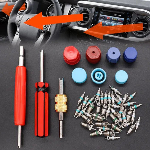 Vista 6 de Taiss Kit de accesorios de núcleo de válvula de aire acondicionado de coche, 102 Uds., con herramienta de extracción de núcleo de válvula, R12