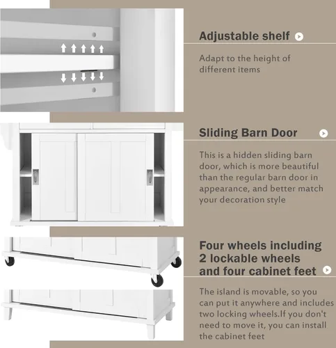 Vista 26 de P PURLOVE Carrito de isla de cocina con parte superior de madera y ruedas de bloqueo, carrito móvil de isla de cocina con armario de 4 puertas
