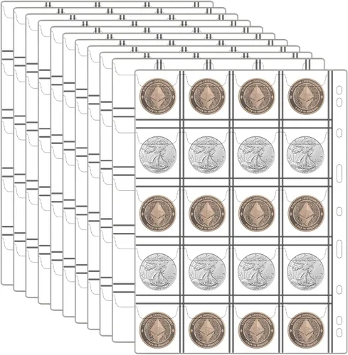 Vista 10 de 12 hojas de páginas de colección de monedas, página de bolsillo con 360 bolsillos, fundas para carpetas de monedas con 9 agujeros estándar